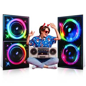 lot 13005 image: Beeveer 2 Pcs 4 ft 80s 90s Boom Box Cardboard Cutout Life Size Back to 1980s 1990s Theme Party Decorations Hip Hop Retro Music Neon DJ Speaker Photo Props Stand up for Birthday Party Decor Supplies