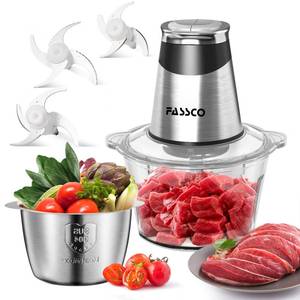 lot 13006 image: FASSCO Food Processors, Electric food Chopper, Meat Grinder with 2 Bowls (8 Cup5 Cup),400W Copper Motor - 3 Bi-Level Blades for Meat,Vegetables,Onion, Garlic, Salad, Baby Food, Nuts, Ice Cube