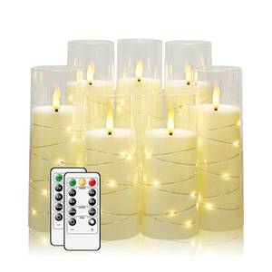 lot 13012 image: Flameless Candles,with Embedded Star String, Battery Operated Candles Flickering LED Pillar Candles with Remote Control and Timer, Home Decoration Add a Warm and Romantic Atmosphere��Set of 7 (Ivory)