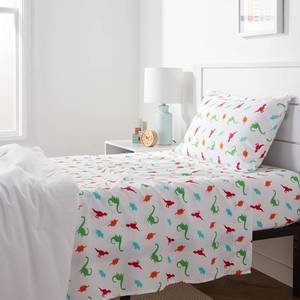 lot 13014 image: Amazon Basics Kids Soft Easy-Wash Lightweight Microfiber 3-Piece Sheet Set, Twin, Multi-Color Dinosaurs, Animal Print