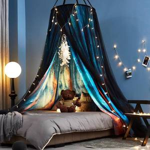 lot 13017 image: Kertnic Gorgeous Aurora Printed Bed Canopy for Girls & Adults, Room Decorative Cozy Bed Curtain Canopy Drapes, Round Dome Luxurious Lace Princess Canopies Mosquito Netting (Aurora)