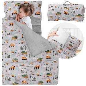 lot 13018 image: E1F1NN DOT Toddler Nap Mat with Detachable Pillow & Blanket - Soft Plush Minky Fleece Kids Sleeping Bag for Daycare, Preschool & Travel - Portable Roll-Up Design with Carry Handle - Boys Girls Ages 3