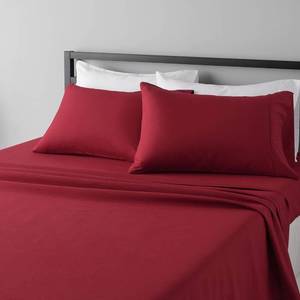 lot 13027 image: Amazon Basics Lightweight Super Soft Easy Care Microfiber 4 Piece Bed Sheet Set with 14-Inch Deep Pockets, Comfortable Queen, Burgundy, Solid
