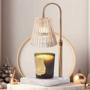 lot 13032 image: WRITMUS Candle Warmer Lamp with Dimmer & Timer- Wax Melt Warmer Fits All Candle Size - 2 Bulbs Included (White Marble)