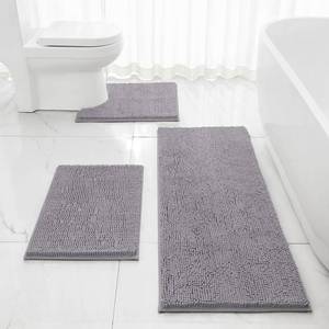 lot 13033 image: HOMEIDEAS 3 Pieces Bathroom Rugs, Extra Large Ultra Soft Non Slip Absorbent Chenille Toilet Bath Mat Set (Grey)