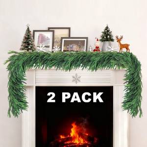lot 13035 image: LANNEY Christmas Norfolk Pine Garland, 2 Pack 6 Ft Realistic Artificial Greenery Garland for Mantle, Table, Doorway, Fireplace, Stairs Railing, Indoor Outdoor Christmas Holiday Decorations