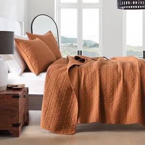 lot 13045 image: HORIMOTE HOME Quilt Set Queen Size Burnt Orange, Classic Geometric Spots Stitched Pattern, Pre-Washed Microfiber Chic Rustic Look, Ultra Soft Lightweight Quilted Bedspread for All Season, 3 Pieces