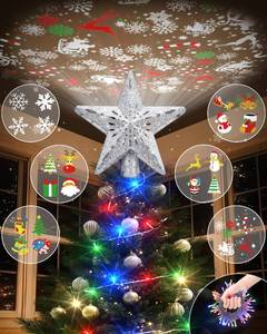 lot 13975 image: Patiobay Christmas Tree Topper Star Lighted with Colorful Christmas Light Cord, Built-in 6 Projected Patterns, 3D Glitter LED Rotating Lights for Party Holiday Xmas Decorations Gifts (Silver)