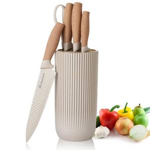 lot 13988 image: Kitchen Knife Set, Retrosohoo 6-Pieces Khaki Sharp Knife Block Sets for Kitchen, Non-stick Non-slip Stainless Steel Chef knives with Universal Block Suitable for Home Restaurant (Khaki)