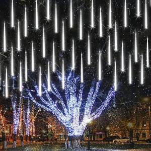 lot 13989 image: iBaycon 20 Tubes 480 LED Meteor Shower Rain Lights, 11.8 inches Cascading Icicle Lights Waterproof Outdoor, Connectable Falling Raindrop Lights with Timer for Holiday Party Christmas Decorations