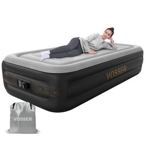 lot 13994 image: VOSSER Twin Air Mattress with Built in Pump,18Inflatable Mattress 2 Mins Self-InflationDeflation,XL-Long Blow up Mattress Thicker,Flocked Top Air Bed with Storage Bag for Home, Camping & Guests