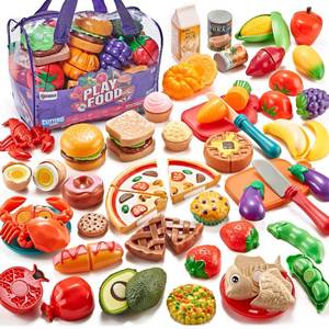 lot 14000 image: LAUGIGLE Pretend Play Food for Kids Kitchen, 78Pc Cutting Toy Food with Storage Bag