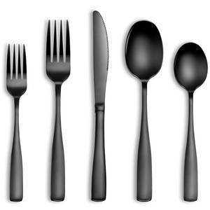 lot 14010 image: 20 Pcs Black Silverware Set, Food-Grade Stainless Steel Flatware Set for 4, Square Cutlery Set, Mirror Polished Tableware Eating Utensils Set for Kitchen, Include Knife Fork Spoon Set,Dishwasher Safe
