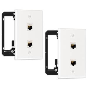 lot 14014 image: FGB 2 Pack Ethernet Wall Plate, 2 Port Keystone Wall Plate with Bracket and Cat7 Shielded RJ45 Keystone Coupler, Single Gang Ethernet Wall Plate with Mounting Bracket