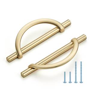 lot 14015 image: HOME EDIT Brushed Brass Cabinet Pulls, 5 Inch Hole Center, 128 mm, Curved Design Cabinet Handles for Kitchen,Cupboard, Drawer & Bathroom 10 Pack