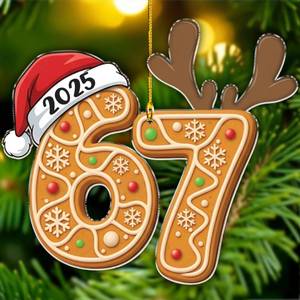 lot 14017 image: Gingerbread 67 Christmas Ornament - Six Seven Ornaments 2025-67 Meme Acrylic Hanging Decor -Funny White Elephant Gifts - Gen Z, Gen Alpha Slang Meme Decor Trendy for Teen, Kid, Adult - 6 7 Gifts