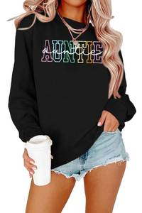 lot 14034 image: NANYUAYA Auntie Sweatshirt for Women Embroidered Cool Aunt Shirt Funny Letter Graphic Sweatshirts Long Sleeve Pullover Tops Black XL