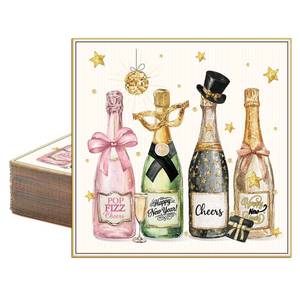 lot 14046 image: Tenceur 50 Pcs New Year Eve Cocktail Napkins 5 x 5 Wine Bottles Disposable Holiday Paper Guest Napkins for Happy New Year Holiday Party Supplies Kitchen Table Decorations