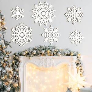 lot 14050 image: Wooden Large Snowflake Ornaments Sign Christmas Decorations 6 Pack, Wood Hollow White Snowflakes Crafts Winter Hanging Plaques Decorations 6 Size of Cutouts New Year Wall Bedroom Living Room Decor