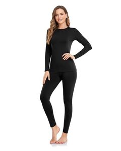 lot 14056 image: WEERTI Thermal Underwear for Women Long Johns with Fleece Lined Base Layer Women Cold Weather Top Bottom Black size small