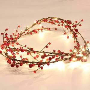 lot 14057 image: Rhytsing Red Berry Branch Pre-lit Garland with 30LED Lights, Battery Operated Fairy String Lights with Timer Function for Christmas Mantle Decoration Indoor Use - 5.9FT
