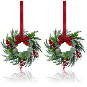 lot 14061 image: 2Pcs Christmas Wreath, 10 Inch Mini Wreaths for Kitchen Cabinets, Christmas Door Wreath, Small Christmas Wreath for Fireplace Window Farmhouse Indoor Home Decorations