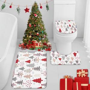 lot 14072 image: ArtSocket Bathroom Rugs and Mats Set 3 Piece, Christmas Trees Red Doodle Holly Absorbent Microfiber Memory Foam Bath Mat Machine Washable Bathroom Floor Mats