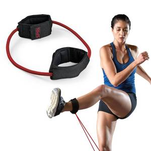 lot 14075 image: SPRI Xercuff Leg Resistance Band Exercise Cord with Non-Slip Padded Ankle Cuffs, Red, Medium
