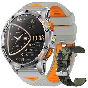 lot 14079 image: Military Smart Watches Built-in GPS, 170 Sport Modes for Men with Flashlight, Smartwatch for Android Phones and iPhone, 1.43 AMOLED Screen Bluetooth Call Compass Altimeter (Sivler & Camo (2 Bands))