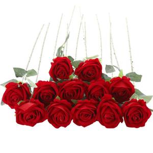 lot 14086 image: Cloudecor 12Pcs Red Roses Artificial Flowers Fake Roses Faux Velvet Silk Flower for Home Wedding Decoration (Pearl Rose, Red)