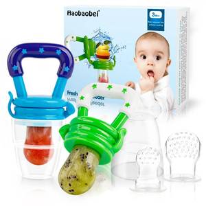 lot 14088 image: Baby Fruit FeederFood Feeder Pacifier for Babies (2 Pack) - HAOBAOBEI Mesh Teethers for Babies, Infant Teething Toy in Appetite Stimulating Colors, Bonus Includes 3 Sizes Silicone Pouches