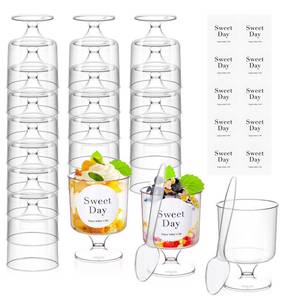 lot 14098 image: ALEXPRE 100 Pcs Clear Dessert Cups with Spoons 5 Oz Plastic Parfait Cup Disposable Appetizer Cup Round Serving Goblet Cup Dessert Cup for Party Fruit Ice Cream Mousse Pudding Appetizer Bowl (Clear)