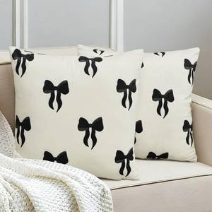 lot 14102 image: VigorSpring Black Bow Pillow Covers 18x18 Set of 2, Plush Bowknot Aesthetic Decor for Bed Sofa Couch, Fall Christmas Home Accents