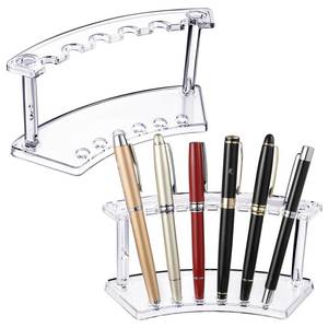 lot 14105 image: Tinlade 2 Pieces Plastic Pen Holder Stand Display Rack 6-Slot Pen Makeup Brush Rack Organizer Eyebrow Stand for School Office Home Store(Clear)
