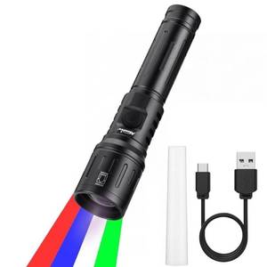 lot 14111 image: ALONEFIRE X94 RGB Red Light Flashlight White Green Light Blue Light LED Flashlight Multicolor 4 in 1 USB C Rechargeable Zoomable Strobe Mode with Battery for Night Observation, Animal, Astronomy