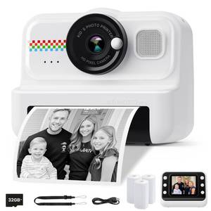 lot 14113 image: HiMont Kids Instant Print Camera, 1080P HD Kids Camera Instant Print with 3 Rolls Print Paper & 32GB Card, Ideal Kid Toys Gifts for Boys & Girls Age 3-14 (Black)