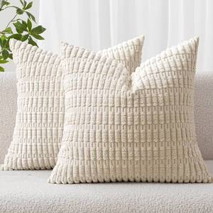 lot 14117 image: MIULEE Pack of 2 Corduroy Decorative Throw Pillow Covers 20x20 Inch Soft Boho Striped Pillow Covers Modern Farmhouse Home Decor for Sofa Living Room Couch Bed Cream White
