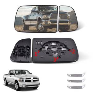 lot 14119 image: GrteRokky Passenger Side Upper & Lower Side Mirror Glass Compatible for 2010-2020 Dodge Ram 1500 2500 3500 tow Big Lens with Holder Heated Replace 68067728AA 68067730AA