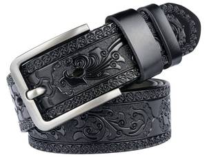 lot 14483 image: INOGIH Mens Western Floral Engraved Embossed Tooled Genuine Leather Belt - Square Buckle Casual Belt For Daily Decoration (Black, Suit for Waist 38-41)