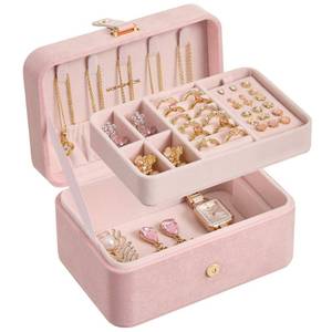 lot 14485 image: SONGMICS Jewelry Organizer Box, Travel Jewelry Case, 2-Layer Travel Case for Earrings, Necklaces, Bracelets - Portable Jewelry Storage with Large Capacity, Gift Idea, Jelly Pink UJBC166R02