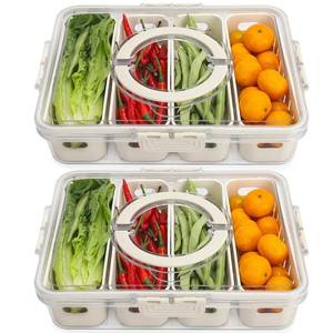 lot 19234 image: Salad Bar Containers for Fridge with Lid and Handle, Fruit Storage Containers with 4 Removable Colanders, Berry Box Fresh Produce Saver for Fruit, Veggie, Refrigerator, Kitchen, Picnic, 2 Pack