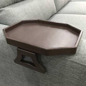 lot 19240 image: Sofa Arm Clip Table, Armrest Tray Table, DrinksRemote ControlSnacks Holder �� (Platic, Brown)