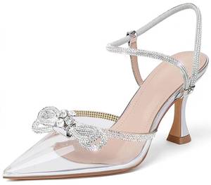lot 19242 image: Susanny Womens High Heels Clear Closed Toe Strappy Heels Sexy Rhinestone Ankle Strap Pumps Wedding Bridal Party Dress Shoes Silver Heels 8