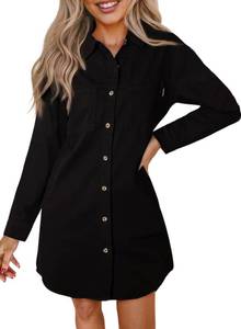lot 20240 image: Sidefeel Womens Collared Denim Dress Casual Long Sleeve Button Down Jean Shirt Dresses with Pockets Black Large