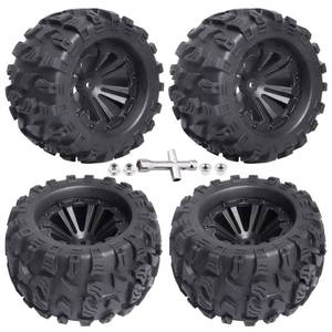 lot 20258 image: 2.8 Tires and Wheels 12mm Hex Pre-Glued 110 Monster Truck Tyres Sets for Traxxas Rustler Stampede Redcat Volcano Blackout MT Off-Road Cars Models 2S-4S Brushless Power, Set of 4