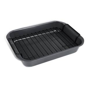 lot 20260 image: kitCom Bakeware Nonstick Roaster, Nonstick Roasting Pan with Rack, Great For Roast Chicken, Roasts And Turkeys - 15 Inch x 11 Inch (5.8 QT), Gray