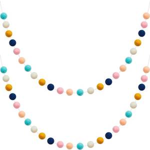 lot 20265 image: WILLBOND 2 Pieces Wool Felt Rainbow Ball Garland Colorful Pom Pom 6.5 ft Long 24 Ball Garland for Easter Mardi Gras Classroom Halloween Thanksgiving Xmas (Classic Colors)