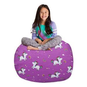 lot 20269 image: Posh Creations Kids Stuffed Animal Storage Bean Bag Chair Cover - Childrens Toy Organizer, Large-38in, Canvas Unicorn and Rainbows on Purple