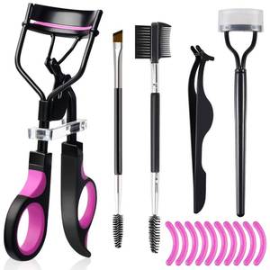 lot 20272 image: Eyelash Curlers Eyebrow Brush Kit for Women w Lash Curler, Eyelash Comb Seperator, Mascara Brushes, Eyelash Extension Tweezers, Angled Eyebrow Brush and Comb, 10 Silicone Refills Pads for Lash & Brow
