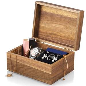 lot 20275 image: DRASTAR Keepsake Box, Acacia Wood Memory Box with Hinged Lids, Wooden Jewelry Box, Small Storage Box,3x5, 4x6 Decorative Card Box, Bridal Shower Gifts